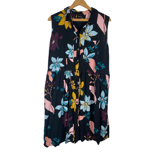 Who What Wear Dress Size 2X Black Floral Shirt Dress Sleeveless Dark Romantic - Picture 2 of 12